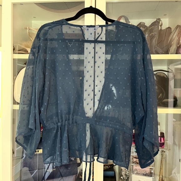 Dark Blue Swiss Dots LC Lauren Conrad Front-Tie Top - Picture 8 of 8